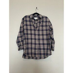 100% Cotton Vintage Y2K Plaid Fall Flannel Button Down Shirt Purple Blue Top M